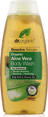 Productafbeelding van Dr. Organic Aloe Vera douchegel, 250 ml, uniseks, voor lichaam en haar, reinigend, verfrissend, kalmerend, fles