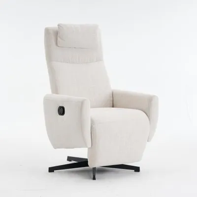 Produktbild von AIORBER Relaxsessel mit Liegefunktion Chenille Fernsehsessel mit Fußstütze 360° drehbarer Loungesessel ergonomisch für Wohnzimmer – Beige / Grau / Blau