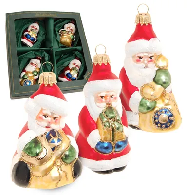 Gläserne Weihnachtsbaum-Anhänger Set – 4 Stück, 8-9 cm