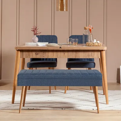 Obrázok produktu pre Skye Decor, Vina 1048 - 3 - Atlantic, tmavomodrá, súprava rozkladacieho jedálenského stola a stoličiek (4 kusy), atlantická borovica, 100 % MELAMÍNOM POTRETÁ DOSKA, 163 x 80 x 75 cm
