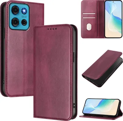 Produktbild von Handyhülle für Motorola Moto G75, Vintage Leder RFID Schutz Kartenfach Standfunktion Magnetische Klapphülle Rot