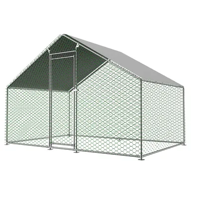 Produktbild von 3x2x2m Hühnerstall mit Sicherheitsschloss und Wasserdichtes PE-Tuch, Kleintierstall,Geflügelstall,Voliere,Freilaufgehege aus Metall, Silber