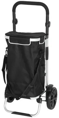 Produktbild von Einkaufswagen mit Thermofach, Einkaufstrolley 3-in-1 klappbar mit Kühlfach, Oxfordstoff, Schwarz  |  wasserdicht  |  bis 25 kg  |  45,5 x 35,5 x 97 cm