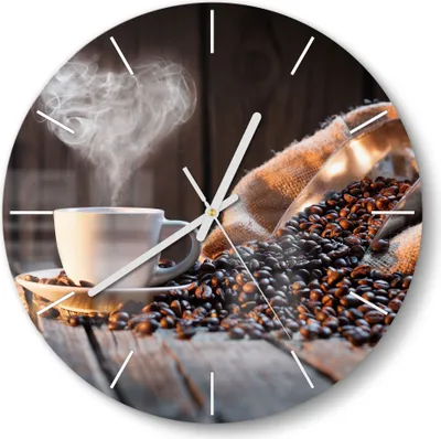 Produktbild von DEQORI Glasuhr Ø30 cm Modern 'Rustikale Kaffeeliebe' Wanduhr Glas Uhr Design leise