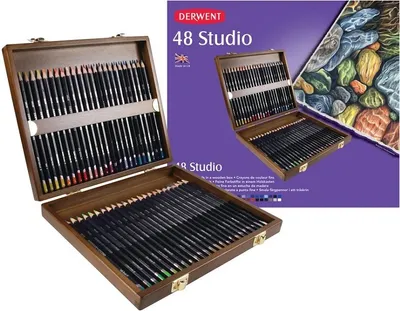 Image de DERWENT Studio Art Crayons de couleur, 48pcs dans un coffret en bois