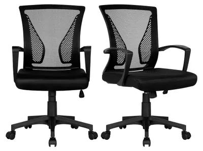 Produktbild von 2 Stück ergonomische Bürostühle, Drehstühle mit Netzbespannung, höhenverstellbar, 360° Computerstühle, Wippfunktion, bis 125 kg belastbar