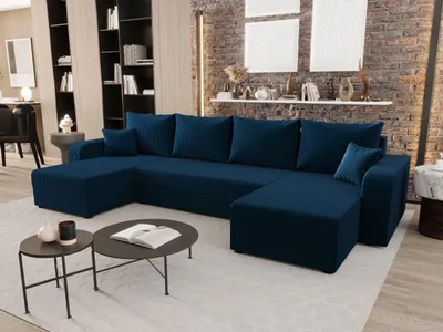 Image de CANAPE HEWLET U BIS Zoom 13 bleu foncé avec fonction sommeil Canapé en forme de U avec coffre de rangement Canapé salon Canapé-lit Coffre de rangement Canapé-lit