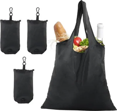 Image de Ibenzoa® : Lot de 4 sacs de courses pliables – sacs de transport en tissu Oxford imperméable, noirs, légers et compacts, poids 125 g, idéaux pour les courses et les pique-niques
