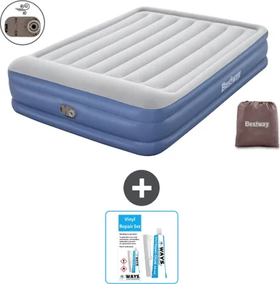 Immagine prodotto di Materasso gonfiabile Bestway - 2 persone - 152 x 203 x 46 cm - Grigio/Blu - Accessori inclusi