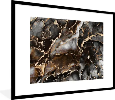 Produktbild von MuchoWow® Gerahmtes Poster Marmor - Gold - Glitzer - Luxus 80x60 cm - Poster mit Schwarzem Bilderrahmen Wandposter Rahmen Foto Bilder - Schlafzimmer-Dekorationen - Fotoposter