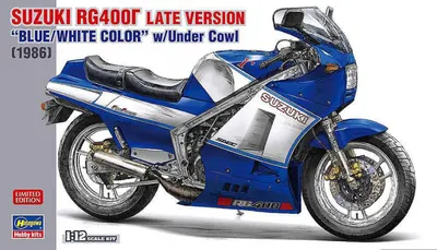 Imagen del producto de Suzuki RG400I, versión tardía, azul y blanco / escala 1:12