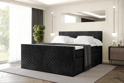 Produktbild von ALTDECOR Boxspringbett mit Matratze und Lattenrost, Topper, Polsterbett mit Bettkasten, Bett mit Stauraum H3- und H4- Matratze, Doppelbett, Springboxbett -VEXA-Z KING-140x200 - Schwarz Casablanca