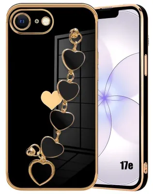 Image de Coque pour iPhone 17e, Silicone Slim Souple Anti-Rayures Motif Coeur avec Bracelet - Noir