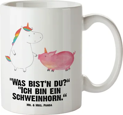 Produktbild von Mr. & Mrs. Panda Große Tasse Mit Henkel Einhorn Schwein - Weiß - Geschenk, Schweinhorn, Freundin, Henkeltasse, Haferl, Schweinchen, Teetasse, weisse, Einhörner, Deko