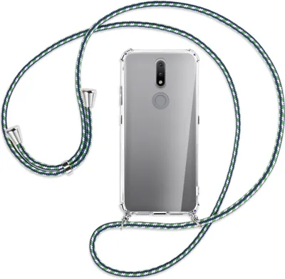 Produktbild von Handykette Backcover-Schutzhülle mit Band (Metall silberfarben) für Nokia 2.4 - grün/blau/weiß