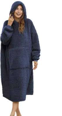 Produktbild von tragbare Decke Übergroße Hoodie Sweatshirt TV Decke mit Langen Ärmeln und Tasche-Navy One Size