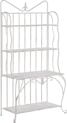 Produktbild von BELIANI Gartenregal aus Eisen mit 4 Ablageflächen in Beige klappbar zeitlose Verzierungen Gartenmöbel Gartenschrank Pflanzenregal Terrasse Balkon