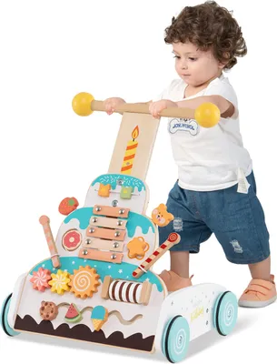 Produktbild von GOPLUS Lauflernwagen Holz, höhenverstellbar Baby Lauflernhilfe, Baby Walker, Aktivitätszentrum Spielzeug ab 1 Jahr