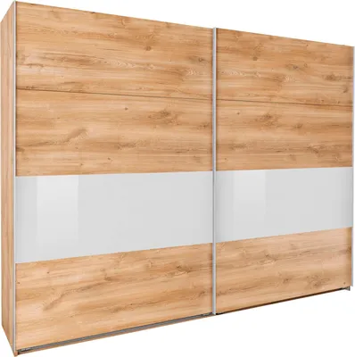 Produktbild von Schwebetürenschrank Bramfeld Kleiderschrank Ausfürung wählbar,Plankeneiche / Weißglas,270x64x208cm
