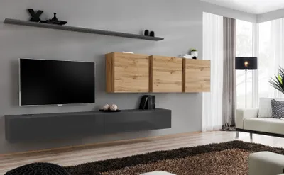Zdjęcie produktu dla Ściana do salonu RIONATA 7 - grafit / dąb wotan
