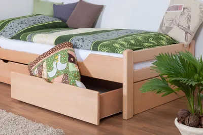 Produktbild von Holz Stauraumbett 90 x 200 cm Buche massiv Natur