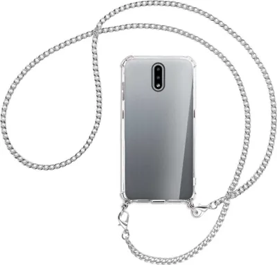 Produktbild von Handykette Backcover-Schutzhülle mit Band (Metall silberfarben) für Nokia 2.3 - silberfarbene Kette