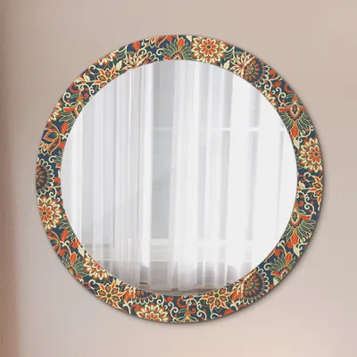 Produktbild von Modern Spiegel - Wandspiegel Design Wandmontage – Badspiegel mit Aufdruck - Rundspiegel - Vintage Blumen Illustration - Runder: Ø80cm