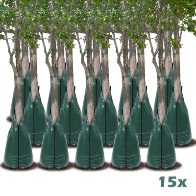 Produktbild von TolleTour Bewässerungsbeutel treebag 15 Stück PVC Bewässerungssack 75 Liter Wassersack Grün für Bäume