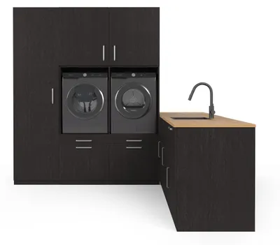 Produktbild von Wasophoogte® Waschmaschinenkorpus Oslofjord – Unterbau für Waschmaschine – Waschmaschinenplattform – 700(T) * 2630(B) * 2350(H) mm – Schwarz