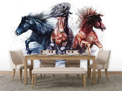 Productafbeelding van Decoratieve behang met zwarte en bruine paarden