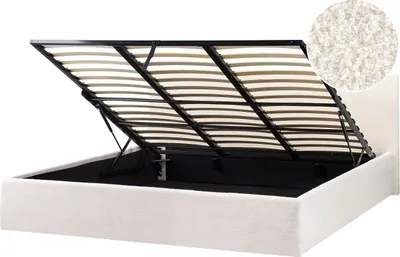 Produktbild von BELIANI Polsterbett Cremeweiß Bouclé Bettrahmen mit Lattenrost 180x200 cm Bettkasten Hochklappbar Hohes Kopfteil Modern Skandi Schlafzimmer Doppelbett