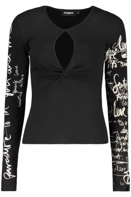 Produktbild von Stylischer Damenpullover: Schwarz mit Print und Kontrastdetails