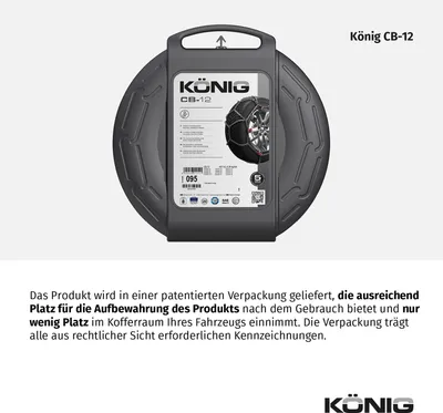 Productafbeelding van König sneeuwkettingen CB-12, geschikt voor banden van de volgende afmetingen: 175/75-14, 185/70-14, 205/55-14, 185/60-15, 195/55-15