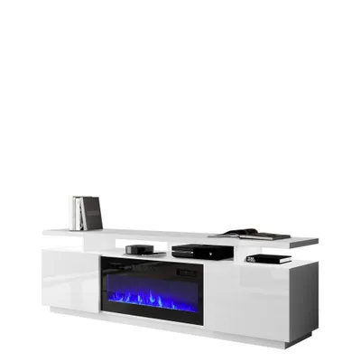 Produktbild von Mirjan24 TV-Lowboard Eva mit Kamin, RTV-Schrank vom Hersteller, TV-Möbel, Stilvoll Wohnzimmer (Weiß / Weiß Hochglanz, mit Kamin Schwarz, ohne Beleuchtung)