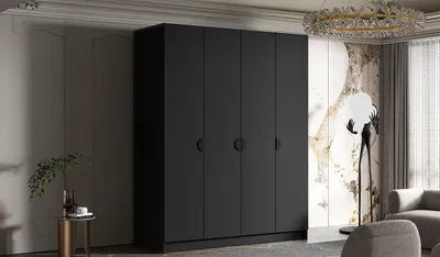 Obrázok produktu pre Šatníková skriňa 200 cm SORELA - čierna / čierne úchyty