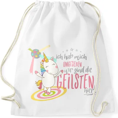 Produktbild von Turnbeutel Ich hab mich umgesehen wir sind die geilsten hier Einhorn Party Disco Moonworks® weiß unisize