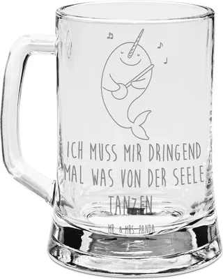Produktbild von Mr. & Mrs. Panda Krug Narwal Gitarre - Transparent - Geschenk, Humpen, Gespräche, Gravur Bierkrug, Meer, Glas, Probleme, Seidel, Wal, Tanzen, Mit