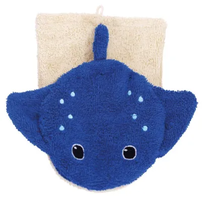 Produktbild von Waschlappen mit Rochen-Design und Handpuppenfunktion für Babys, 18,5 x 20 cm