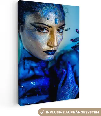 Obrázek produktu pro OneMillionCanvasses® - Obrazy na plátně - 90x140 cm, Žena - Zlatá - Modrá, nástěnný tisk Nástěnná dekorace - Nástěnná dekorace - Ložnice