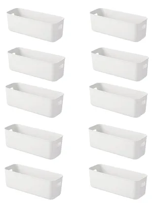 Aufbewahrungsboxen, 10 St., Kunststoff, 25x10x9 cm, weiß, mit Griffen