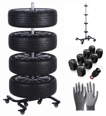 Produktbild von Relaxdays Reifenständer mit Rollen, für 4 Reifen mit Felgen, Reifenlager bis 150 kg, HBT: 130x50x50 cm, Stahl, schwarz
