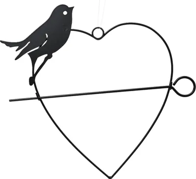 Produktbild von Vogelfutterhalter mit Vogel Silhouette 24cm Metall Herzform Schwarz