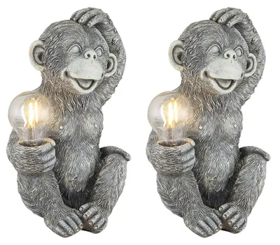 Produktbild von 2er Set LED Außen Solar Dekolampe, Affe, Grau, IP44, H 27,5 cm