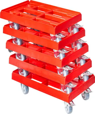 Produktbild von 5 x Stück Transportroller - Typ B-F - für Kisten 600x400 mm mit 2 Bremsen Rot