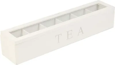 Produktbild von Holzkiste für Tee - 6-Fächer Teebox - Weiß - Für Teebeutel