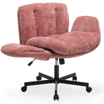 Immagine prodotto di Sedia da ufficio in stile chenille, con seduta ampia e braccioli regolabili, color rosa