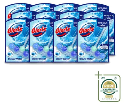 Produktbild von 12 x Glorix Power 5+ Toilettenstein Blaues Wasser Ocean - Vorratspackung - 12 Stücke
