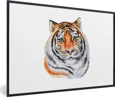 Produktbild von MuchoWow® MuchoWow® Gerahmtes Poster Tiger - Augen - Weiß 30x20 cm - Poster mit zchwarzem Bilderrahmen - Kunstdruck - Bild-Poster