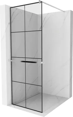 Produktbild von Mexen Kioto+ Duschwand mit Ablage und Reling 70 x 200 cm, Transparent/Schwarzes Design 8 mm, Chrom - 800-070-121-01-77