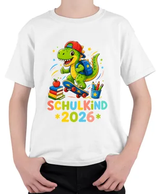 Obrázok produktu pre Tričko pre školáka, motív dinosaura, vhodné na začiatok školskej dochádzky, biela farba, veľkosť 116